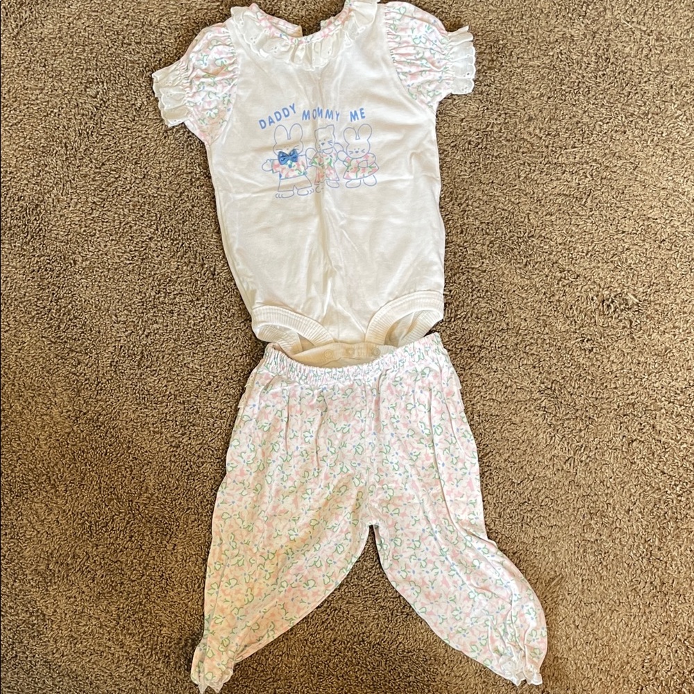 Vintage Carters Charming White and Pink Kids Pajama Set